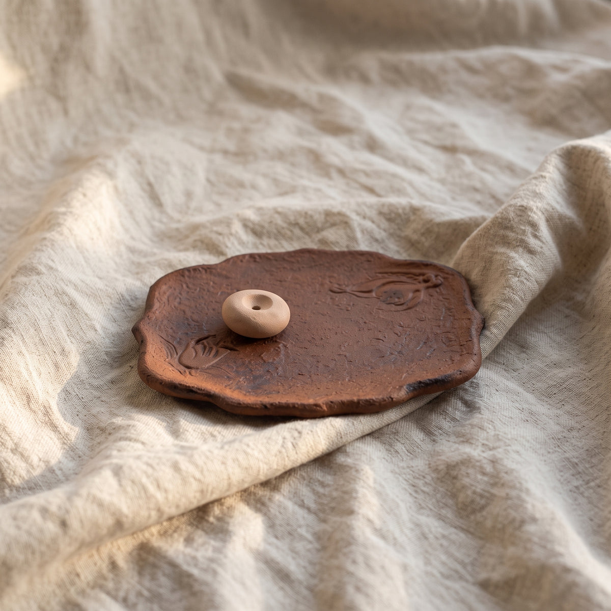 Handmade Ceramic Incense Holder Tray with Incense Bead – Wabi-Sabi Incense Burner for Meditation & Tea Ritual