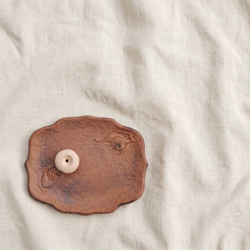 Handmade Ceramic Incense Holder Tray with Incense Bead – Wabi-Sabi Incense Burner for Meditation & Tea Ritual