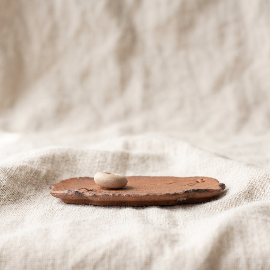 Handmade Ceramic Incense Holder Tray with Incense Bead – Wabi-Sabi Incense Burner for Meditation & Tea Ritual