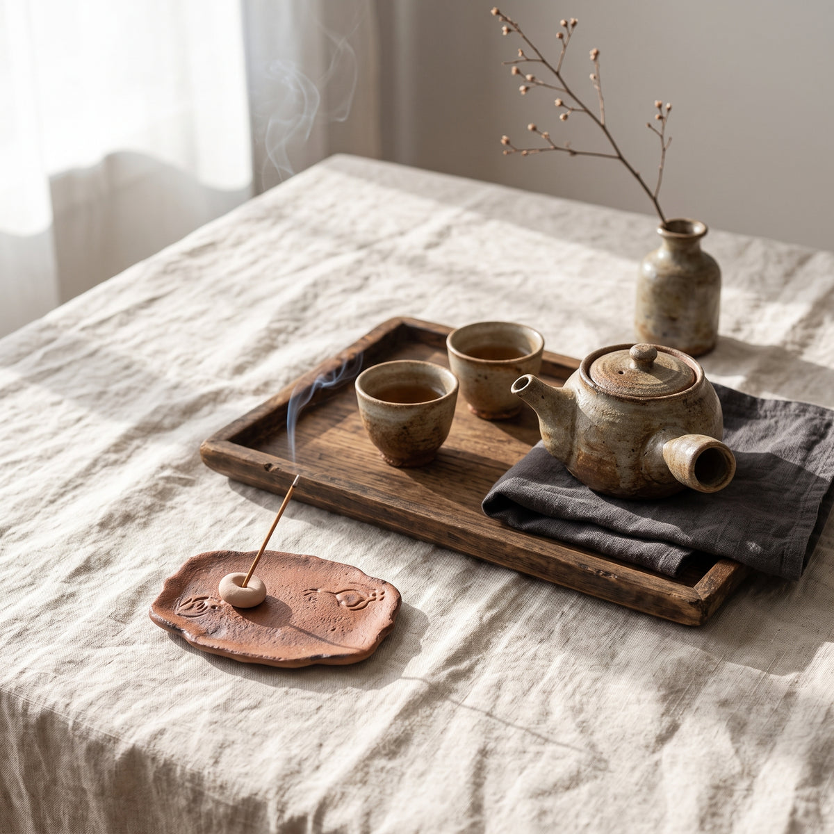 Handmade Ceramic Incense Holder Tray with Incense Bead – Wabi-Sabi Incense Burner for Meditation & Tea Ritual