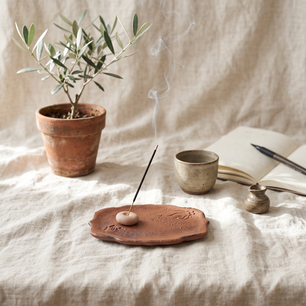 Handmade Ceramic Incense Holder Tray with Incense Bead – Wabi-Sabi Incense Burner for Meditation & Tea Ritual
