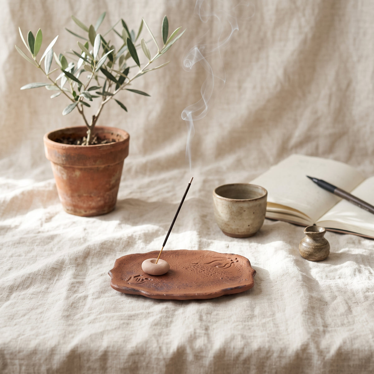Handmade Ceramic Incense Holder Tray with Incense Bead – Wabi-Sabi Incense Burner for Meditation & Tea Ritual